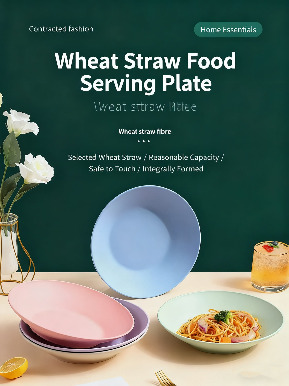Colorful Wheat Straw Dining Plates 10-Pack – Anti-Drop Reusable Plates, Dishwasher & Microwave Safe for Home & Kitchen