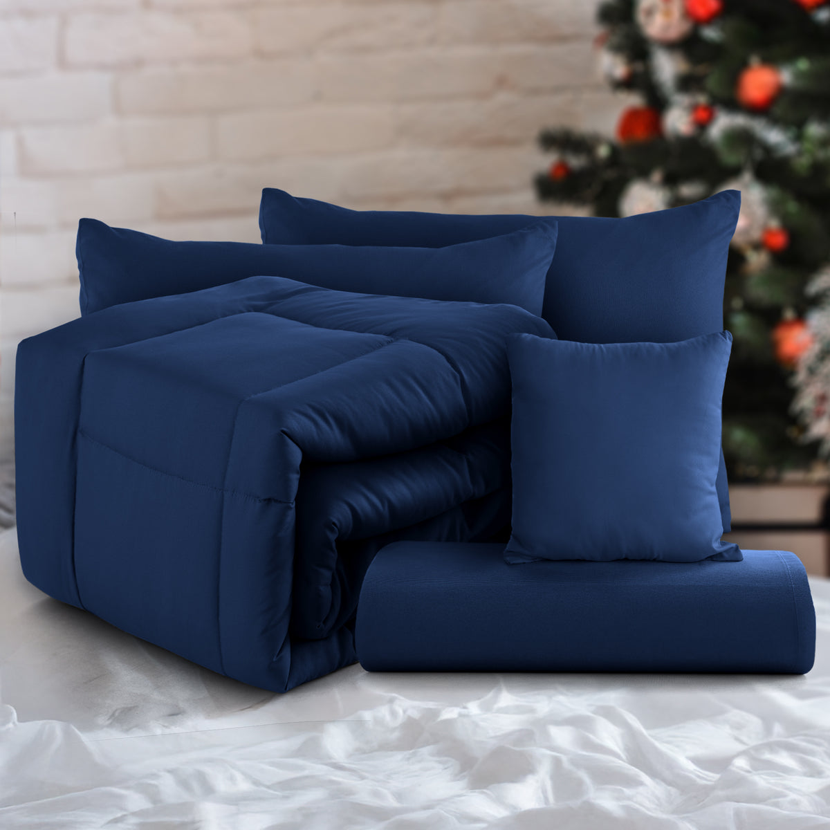 5-Piece Comforter Set – Reversible Quilted Down Alternative Bedding Set with Pillow Shams, Bed Skirt & Cushion | All Season | Twin, Queen, King
