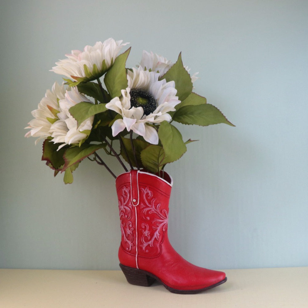 Western Cowboy Boots Resin Vase Ornament Hydroponic Flower Arrangement Container – Creative Light Luxury Living Room Home Decoration Decorative Accent Piece