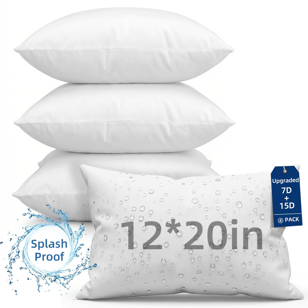 Pillow Inserts 4 Pack White – Choose 12x20, 18x18 or 20x20 Inch | Upgraded Fabric, Waterproof & Soft Touch Options | Square & Lumbar Throw Pillow Stuffer for Couch, Bed, Sofa, Patio & Living Room