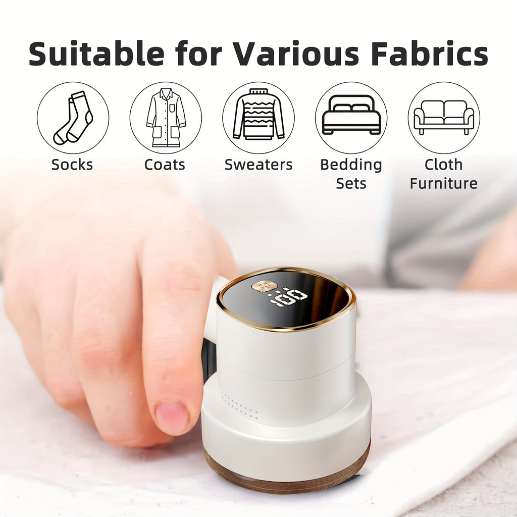 2-in-1 Lint Shaver & Shredder Rechargeable Electric Lint Remover with LED Power Display – Heavy-Duty Fabric Defuzzer for Clothes, Furniture & Pet Hair, All Fabric Types, Travel-Ready