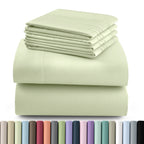 Hannah Bedding Sheet Set 6pcs Brushed Polyester 16" Deep Pocket – Embroidered Pillowcases Hotel Luxury Soft Bed Sheets for Twin Full Queen King Cal King, 24 Colors