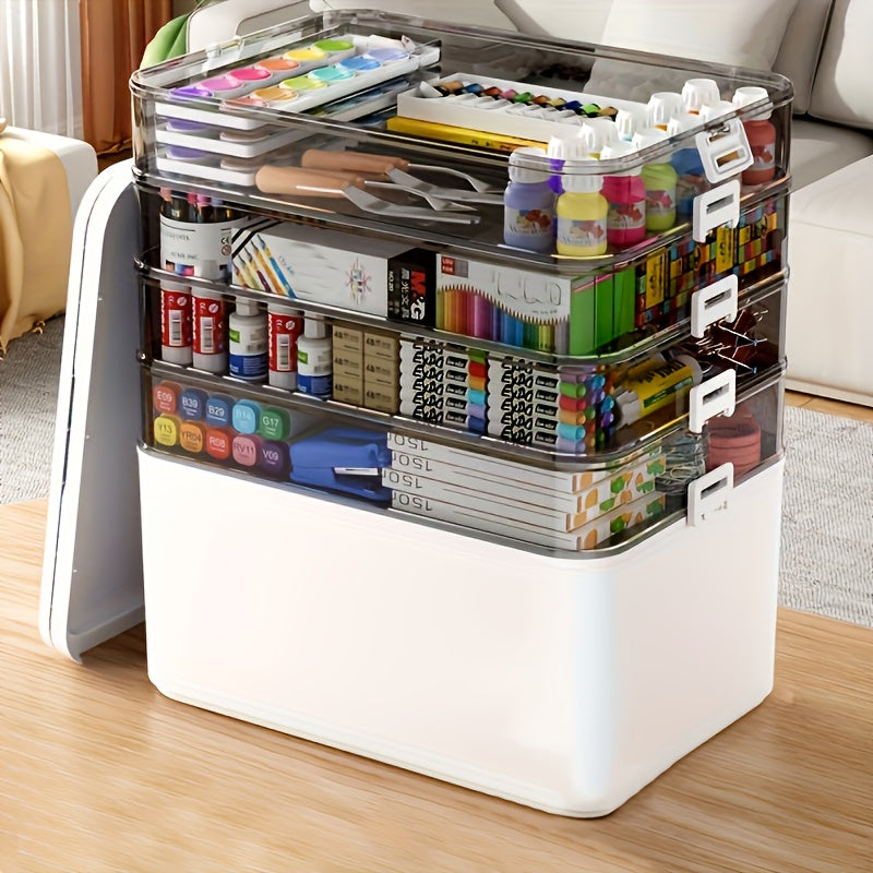 Multilayer Storage Box Large Capacity Transparent Portable Organizer with Handle and Detachable Lid Compartment for Medicine Home Travel Office Sewing Art Supplies 3 or 5 Tier