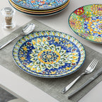 Bohemian Stoneware Dinner Plate Set of 6 – 10.5 Inch Colorful Hand-Painted Ceramic Plates | Microwave & Dishwasher Safe | Home, Restaurant & Wall Decor