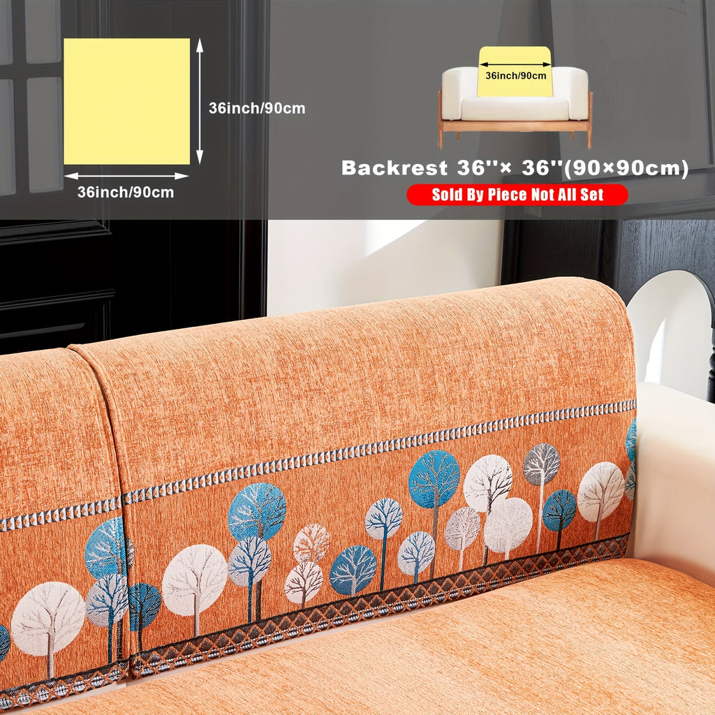Bohemian Chenille Sofa Cover Tree Embroidery Print Thick Non-Slip Pet Friendly One-Piece Couch Protector Armchair Loveseat 3 4 Seater