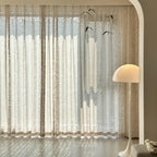 French Tulle Sheer Curtains 2 Panels Cream Hollow Princess Style – Romantic Translucent Rod Pocket Drapes for Living Room Bedroom Balcony Wedding, 5 Sizes
