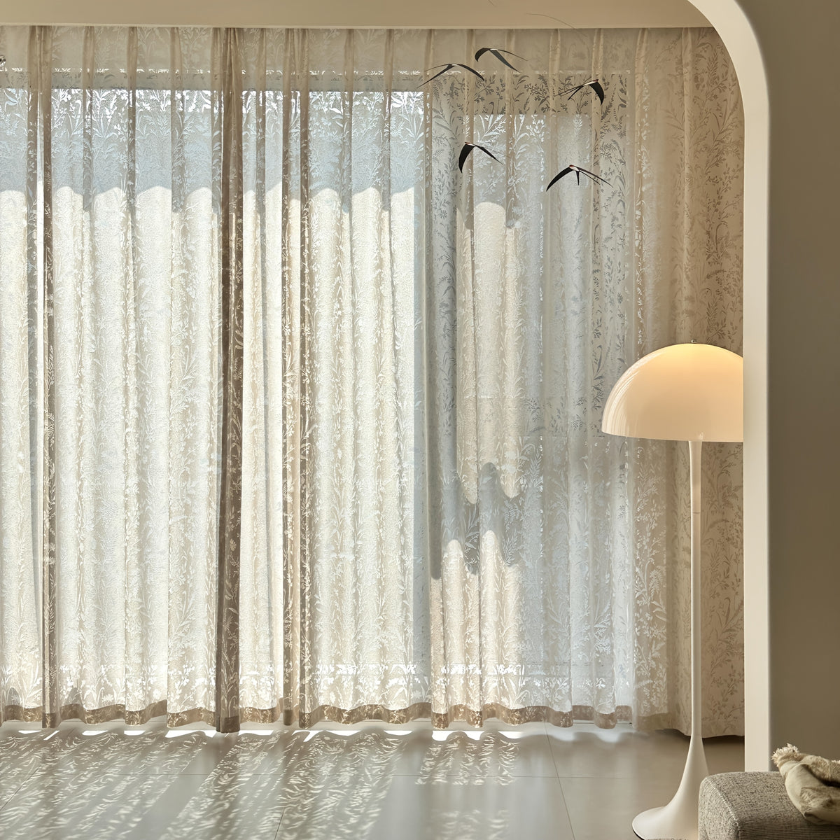 French Tulle Sheer Curtains 2 Panels Cream Hollow Princess Style – Romantic Translucent Rod Pocket Drapes for Living Room Bedroom Balcony Wedding, 5 Sizes