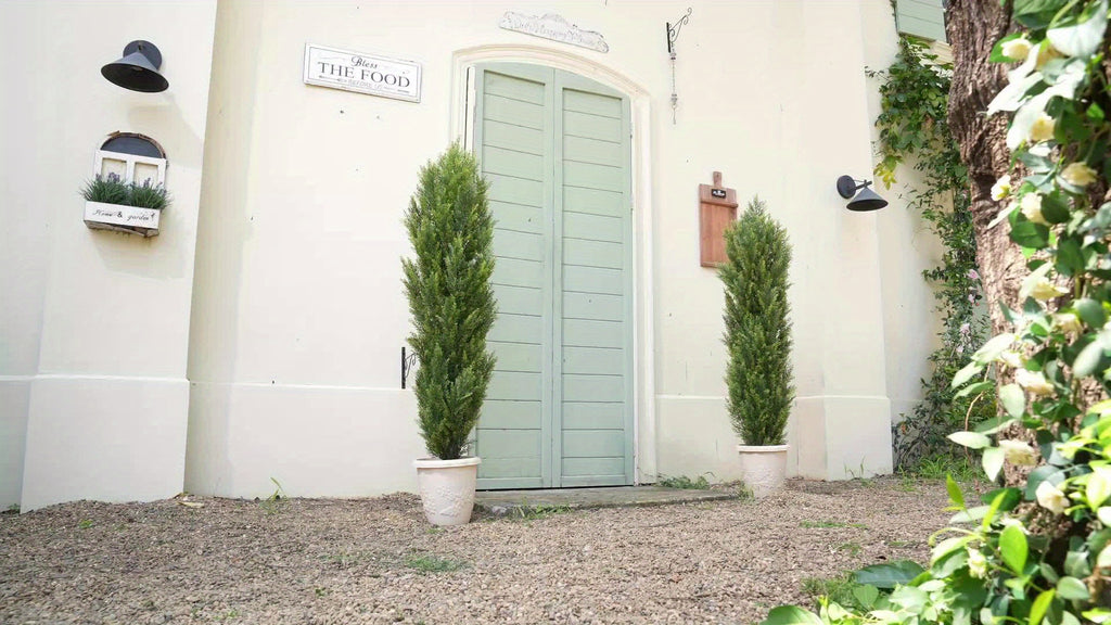 Artificial Pine Tree Set of 2 – Faux Greenery Shaped Christmas Trees for Indoor & Outdoor, Courtyard, Front Door & Holiday Decor