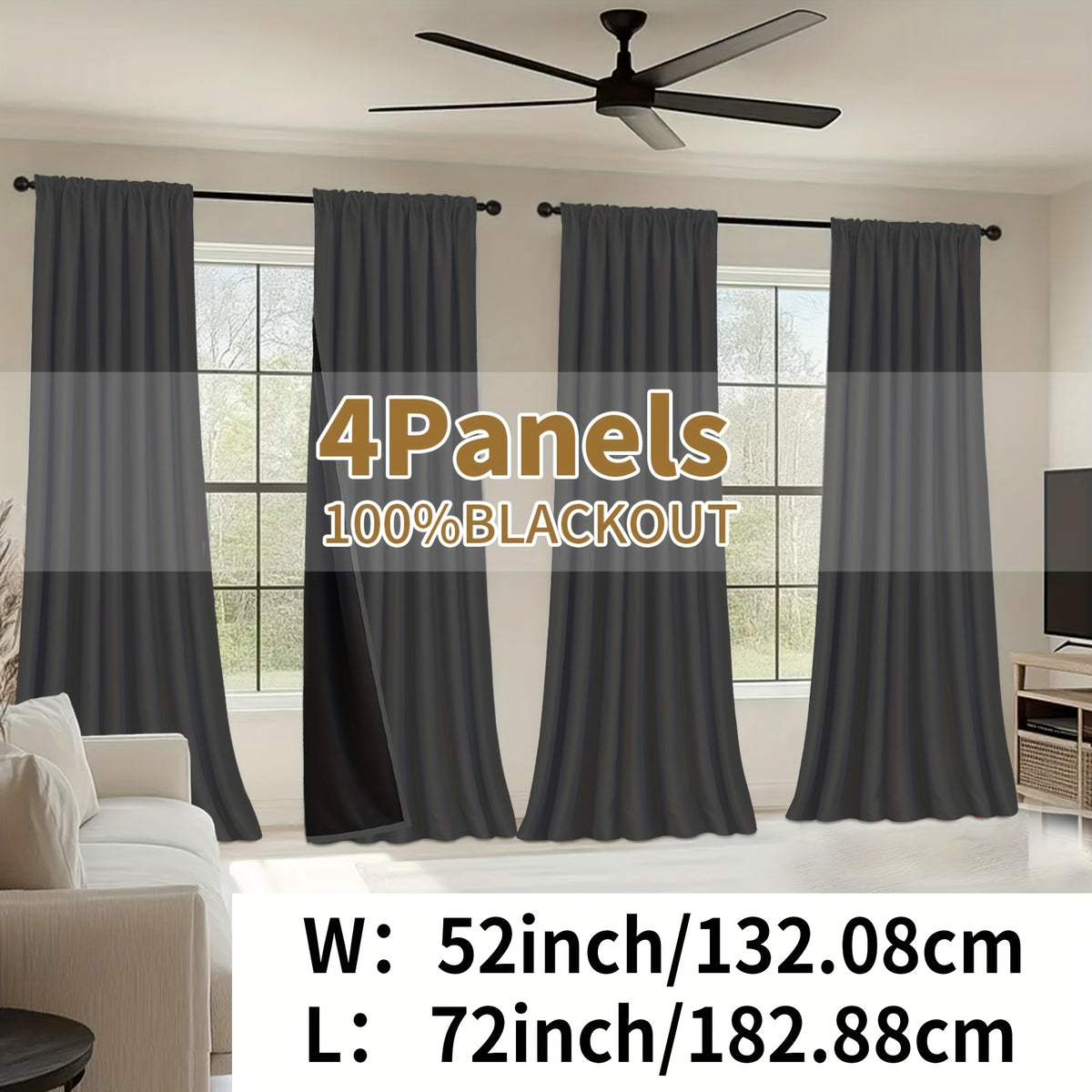 Blackout Curtains Rod Pocket 4 Panels - Thermal Insulated Room Darkening Noise Reducing Matte Drapes for Bedroom Living Room Office, 9 Colors 11 Sizes