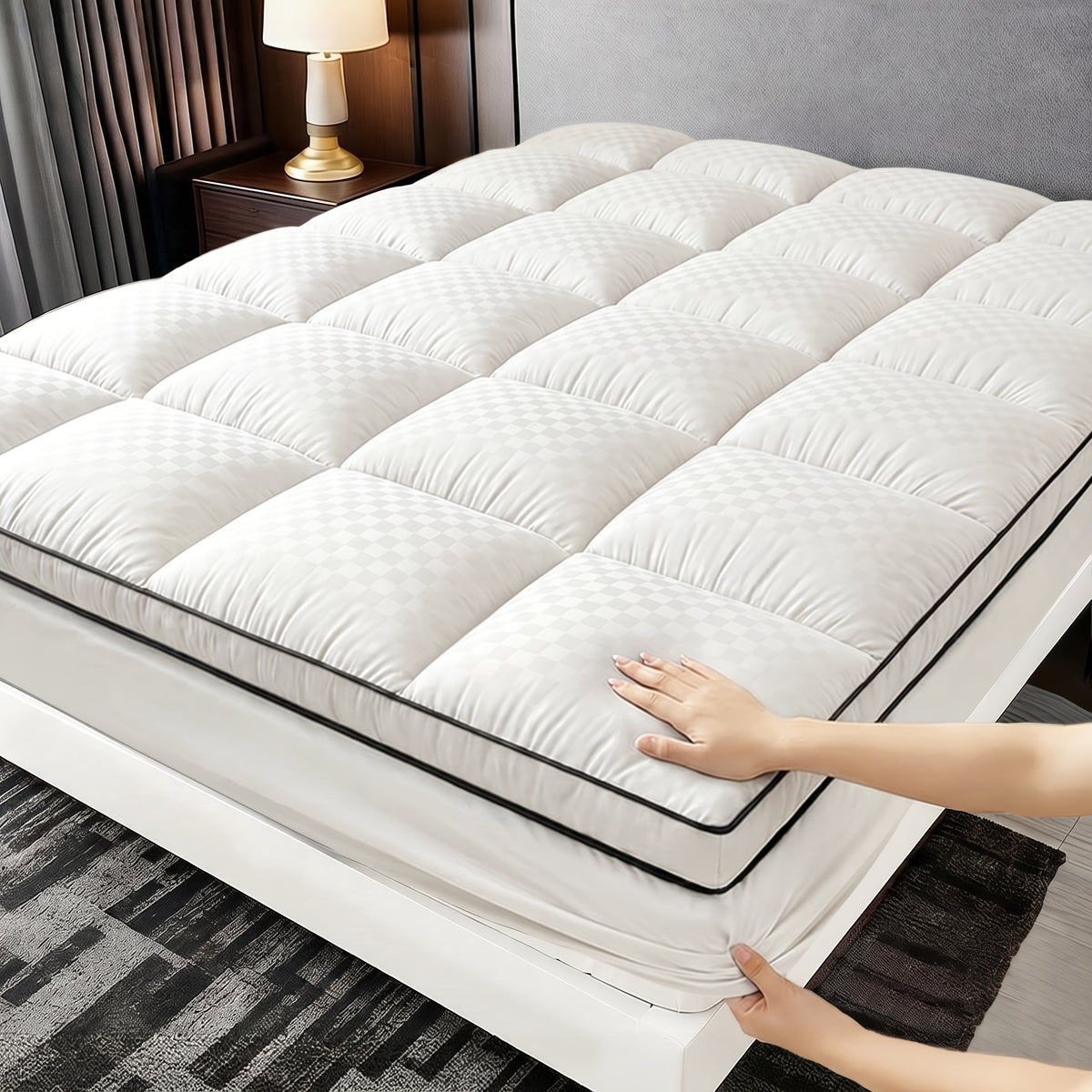 Fitted Mattress Protector Cover Thickened Deep Pocket Stay-Put Elastic – Spill-Proof Breathable Bed Pad Black Gray White Blue Twin Full Queen King Cal King