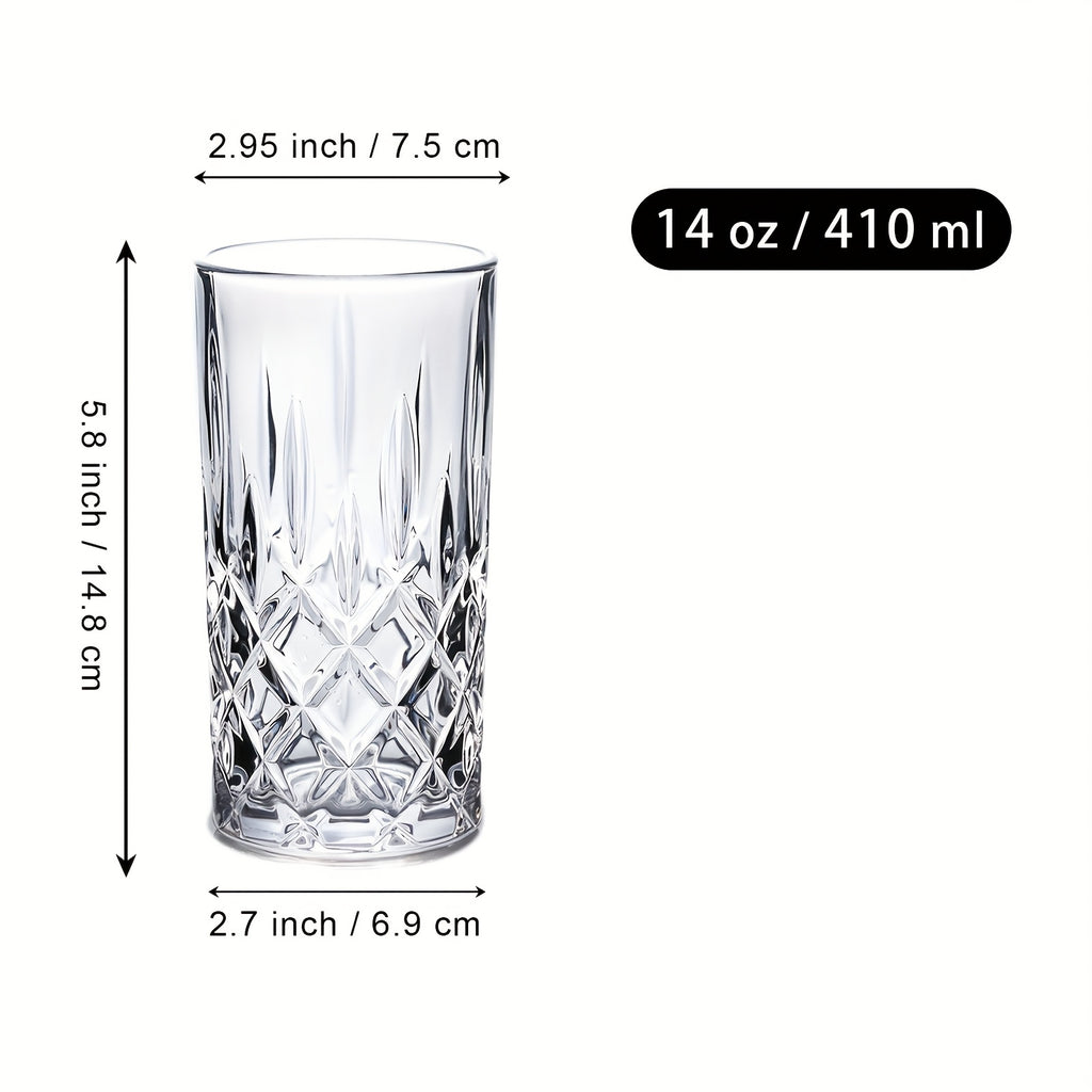 Highball Drinking Glasses Set of 6 – 14oz Crystal Clear Soda-Lime Glass Tumblers for Water Juice Beer Cocktails Tom Collins Bar Glassware