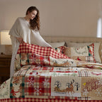 Christmas Quilt Set Queen King 3 Piece – Rustic Lodge Deer Snowman Snowflake Holiday Bedding Ensemble, Quilted Bedspread Coverlet with Pillow Shams, Machine Washable Lightweight Comforter