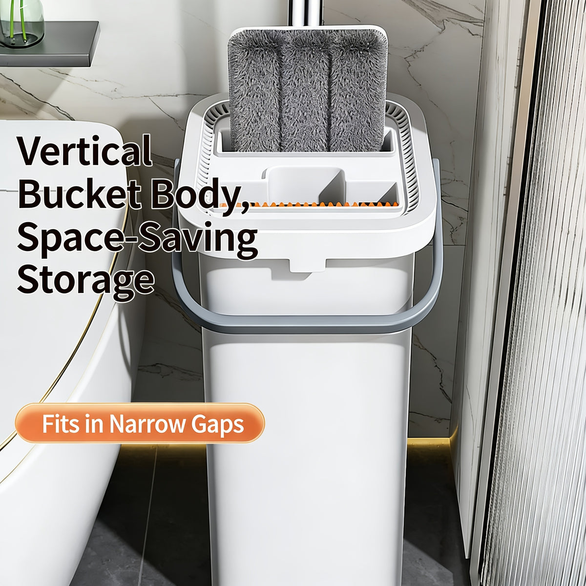 Hands-Free Flat Mop with Bucket 8-Piece Set Including 6 Microfiber Pads and Gloves, 360 Rotating Dry Wet Floor Mop for Bedroom Kitchen Bathroom, Household Cleaning Mop with Bucket Scraper and Wringer