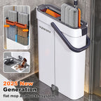 Dual-Bucket Flat Mop and Bucket System with 2025 Floating Scraper – Wash & Dry Separation, Widened Mop Head, Stainless Steel Rod & 4/6 Washable Microfiber Pads for Hardwood, Tile & Wall
