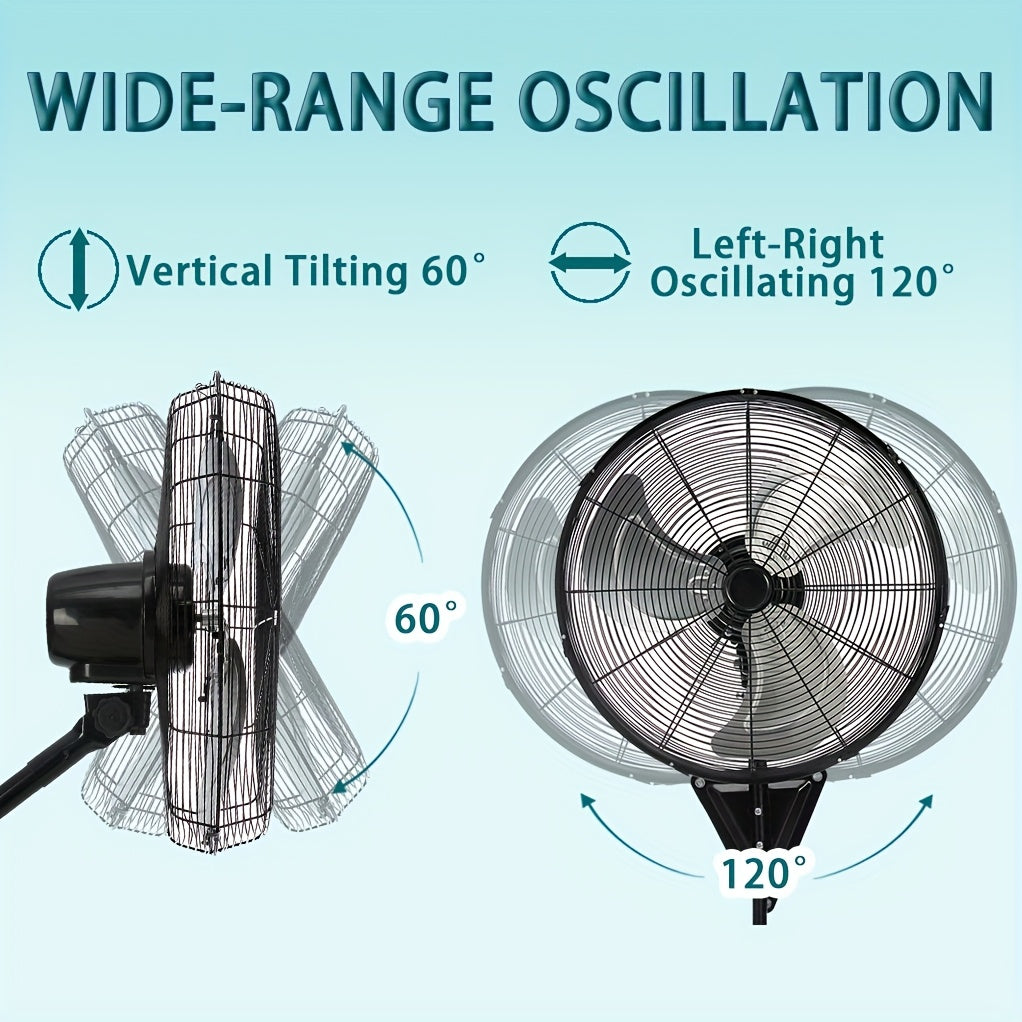 Industrial Wall-Mount Oscillating Fan – 7000 CFM High Velocity, 3-Speed, 120° Auto-Swing, Ultra-Quiet <55dB, for Home, Garage & Warehouse | 20” / 24” / 30”