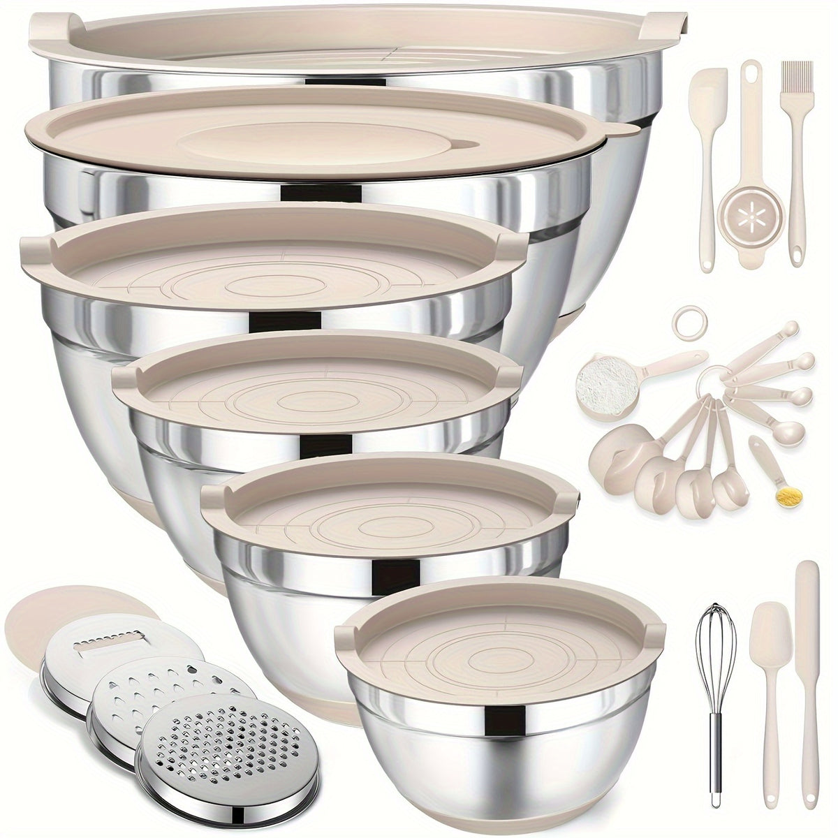 Stainless Steel Mixing Bowl Set - 304 Food-Safe Bowls for Cooking Baking and Food Prep - Versatile Kitchen Mixing Bowls for Salad Fruit Noodles and Baking Ingredients