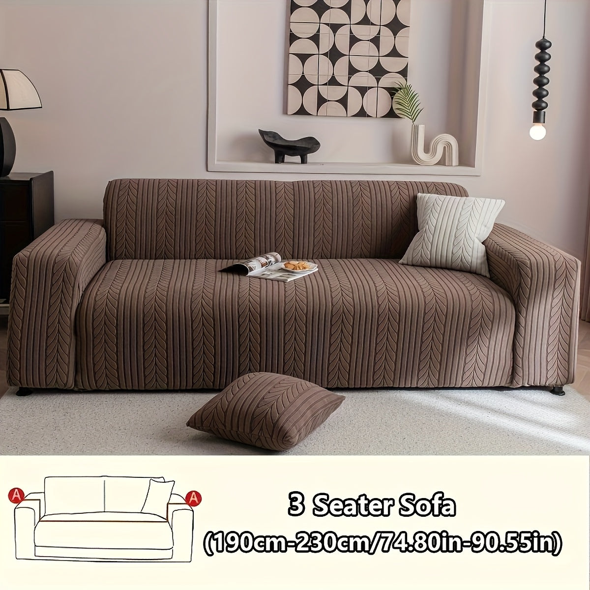 Striped Sofa Cover Washable Stretchy Slip-Resistant Zigzag Textured Couch Slipcover – Fits 1 to 4 Seaters, Scratch Protection, Classic Durable Design for Living Room Furniture