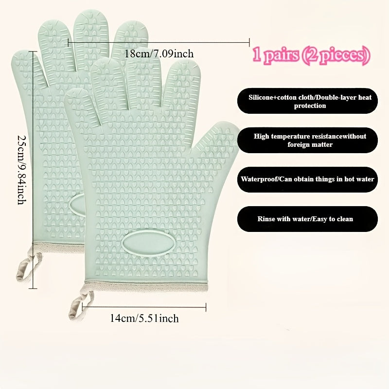Thickened Oven Mitts Heat Resistant Gloves for Kitchen Baking Grilling BBQ - Waterproof Breathable Microwave Oven Gloves with Non-Slip Grip for Cooking