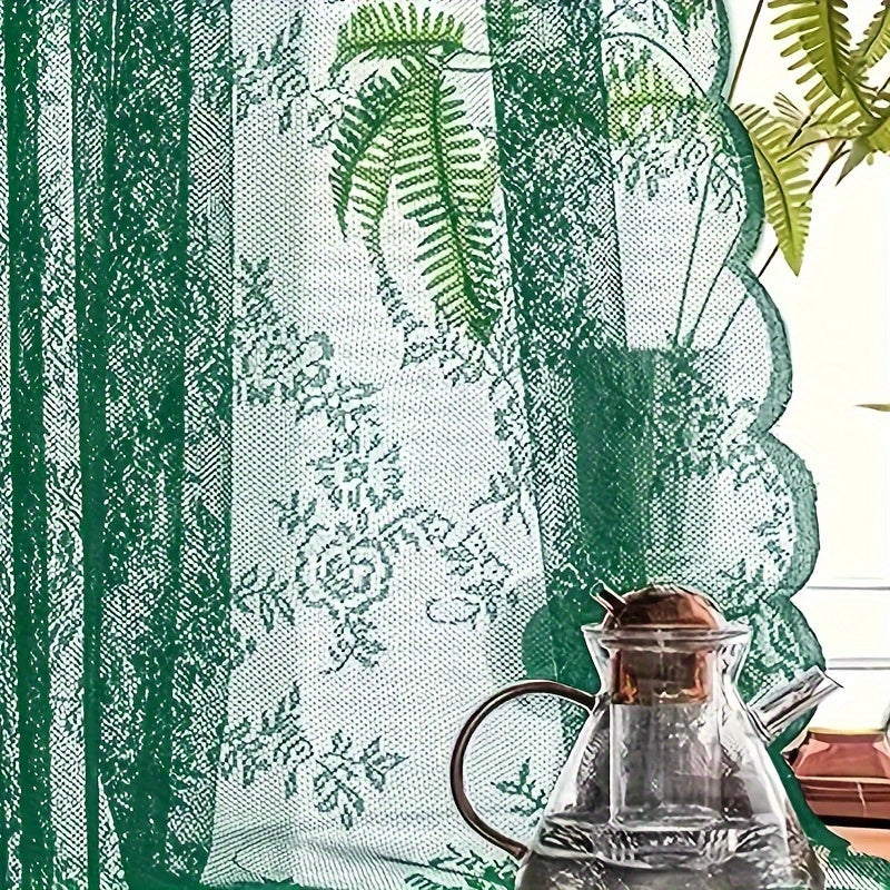 Boho Floral Lace Curtain Panels Set of 2 – Semi-Sheer Light Filtering, Rod Pocket, Pastoral Vintage Style for Bedroom Living Room Kitchen, 6 Sizes 4 Colors