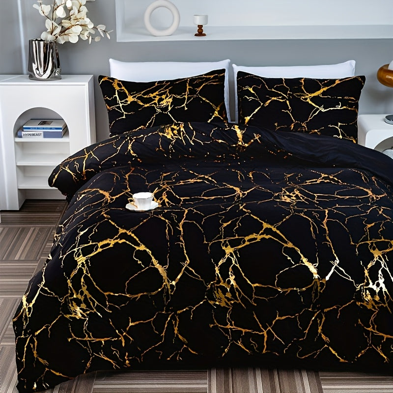 Duvet Cover Set Queen King Twin Full - Bronzing Texture Soft Breathable Bedding, 3-Piece with Pillowcases, All-Season Luxury Bedroom Decor, White Khaki Black