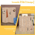 5 FT Freestanding Pegboard Room Divider | Wood Folding Privacy Screen & Display Board Organizer with Support Feet – White, Black, Natural, Grey | Craft Shows, Retail & Home