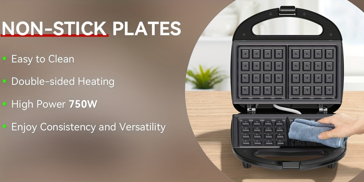 2-Slice Belgian Waffle Maker | Nonstick PFOA-Free Waffle Iron with Indicator Lights | 750W Quick Heating for Breakfast & Snacks