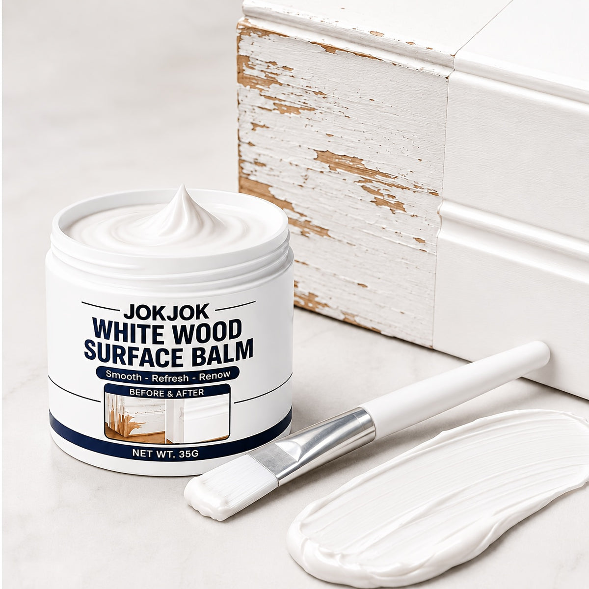 White Wood Repair Paste for Door Frames, Trim & Furniture Edges, Covers Chips, Scuffs & Surface Damage for a Smooth Clean Finish, Wood Frame Filler for Walls, Baseboards & Molding