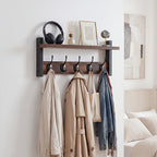 Wall Mounted Coat Rack with Shelf & Hooks – Heavy Duty Industrial Metal Entryway Organizer, Rustproof Multi-Hook Storage for Hallway Mudroom Porch, No Assembly
