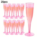 Pink Plastic Champagne Glasses 25 or 50 Pack Transparent Disposable Mimosa Cups BPA-Free PS Flutes for Weddings Cocktails Holidays Outdoor Events