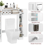Over Toilet Storage Cabinet White Bathroom Cabinet with Toilet Paper Holder Adjustable Shelves Two Side Doors and Pull-Down Door Space Saving Bathroom Organizer
