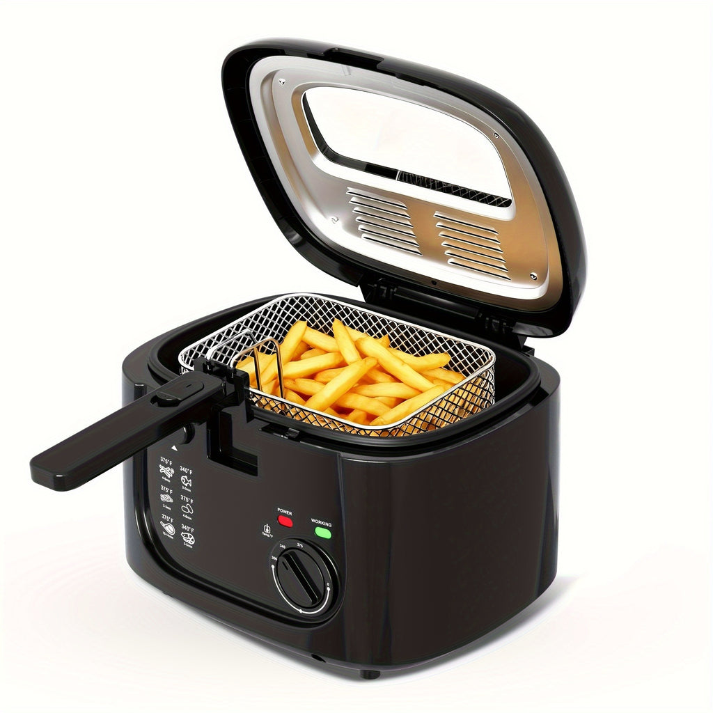 1500W Electric Deep Fryer 84.54oz – Non-Stick Basket, Adjustable Temperature Control, Viewing Window & Removable Lid | Easy Clean | Black & White