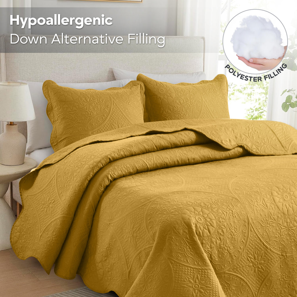 Luxury Quilted Bedspread Set 3 Piece Floral Coverlet with Pillow Shams Breathable Lightweight All Season - Twin Queen King California King 16 Colors