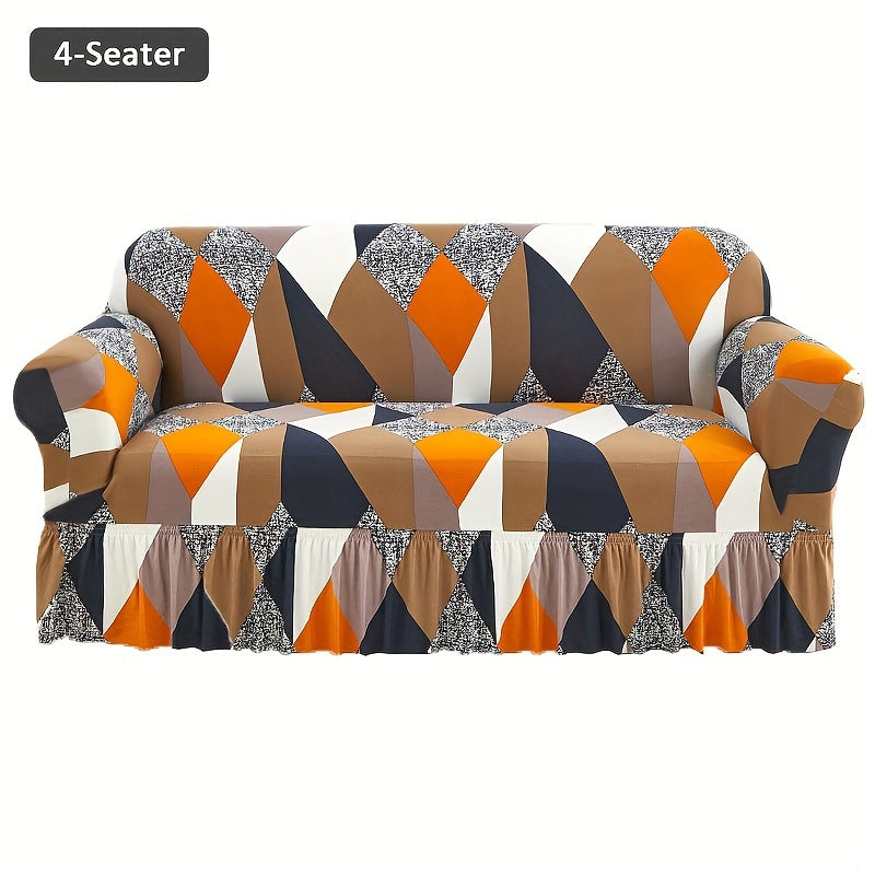 Printed Skirt Elastic Sofa Cover Full Wrap – Universal Fiber Fabric All-Season Couch Slipcover Protector for Living Room, Single 2-Seater 3-Seater 4-Seater