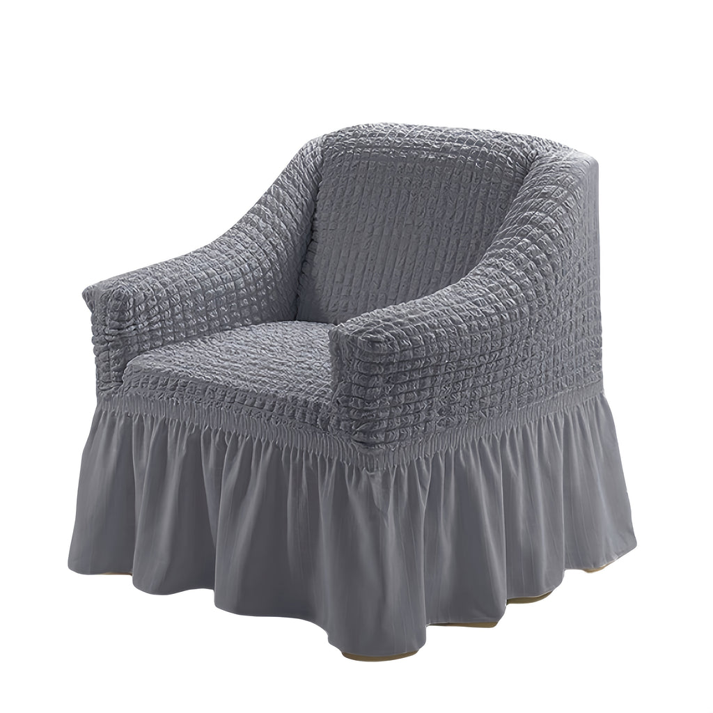 Seersucker Sofa Cover All-In-One Stretch Slipcover – Elastic Band Polyester Spandex Machine Washable Couch Protector for Armchair Loveseat 1 2 3 4 Seater Solid Color