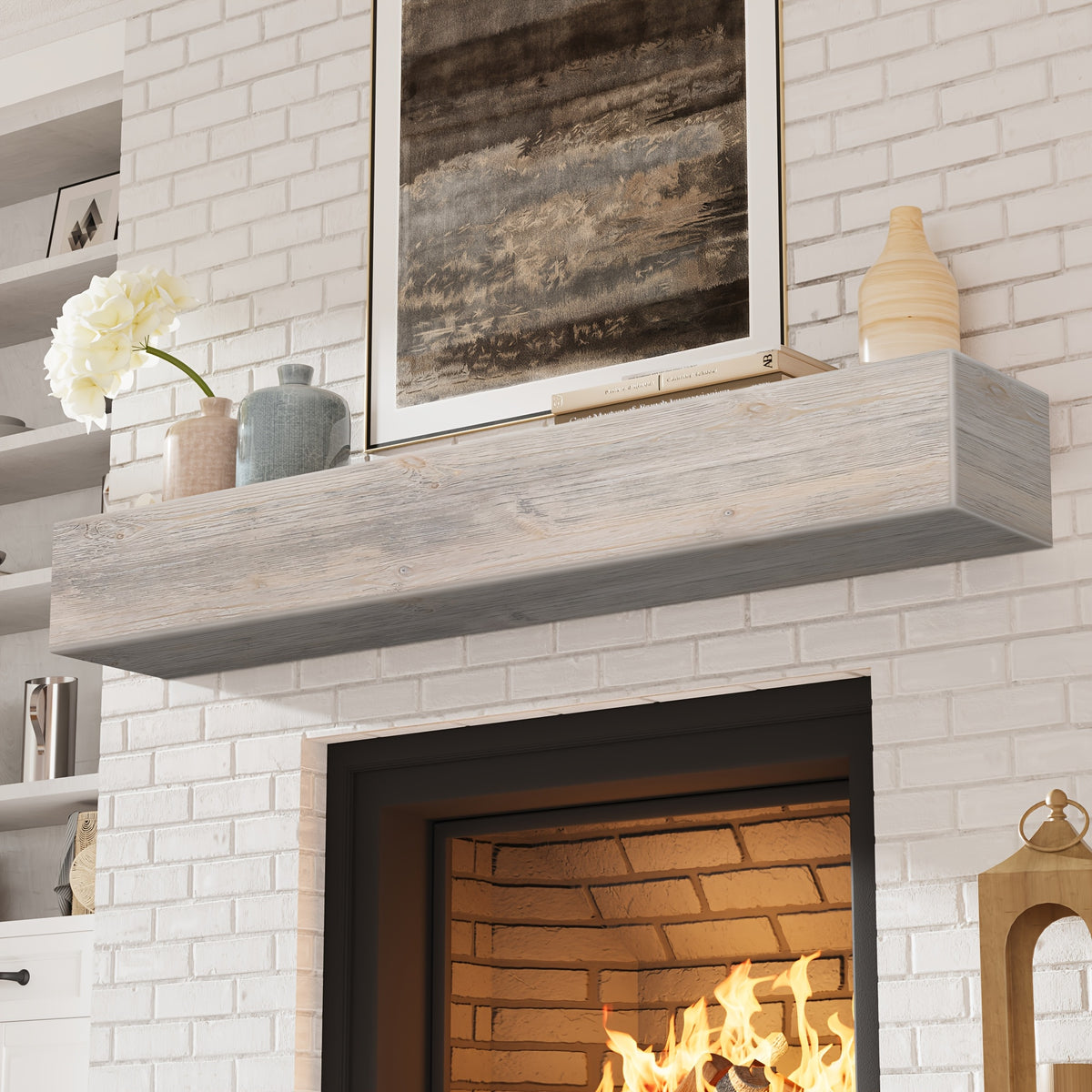 Wood Fireplace Mantel Floating Shelf – Heavy Duty Invisible Bracket | Wall Mounted Mantel for Over Fireplace | 5 Colors, 2 Lengths
