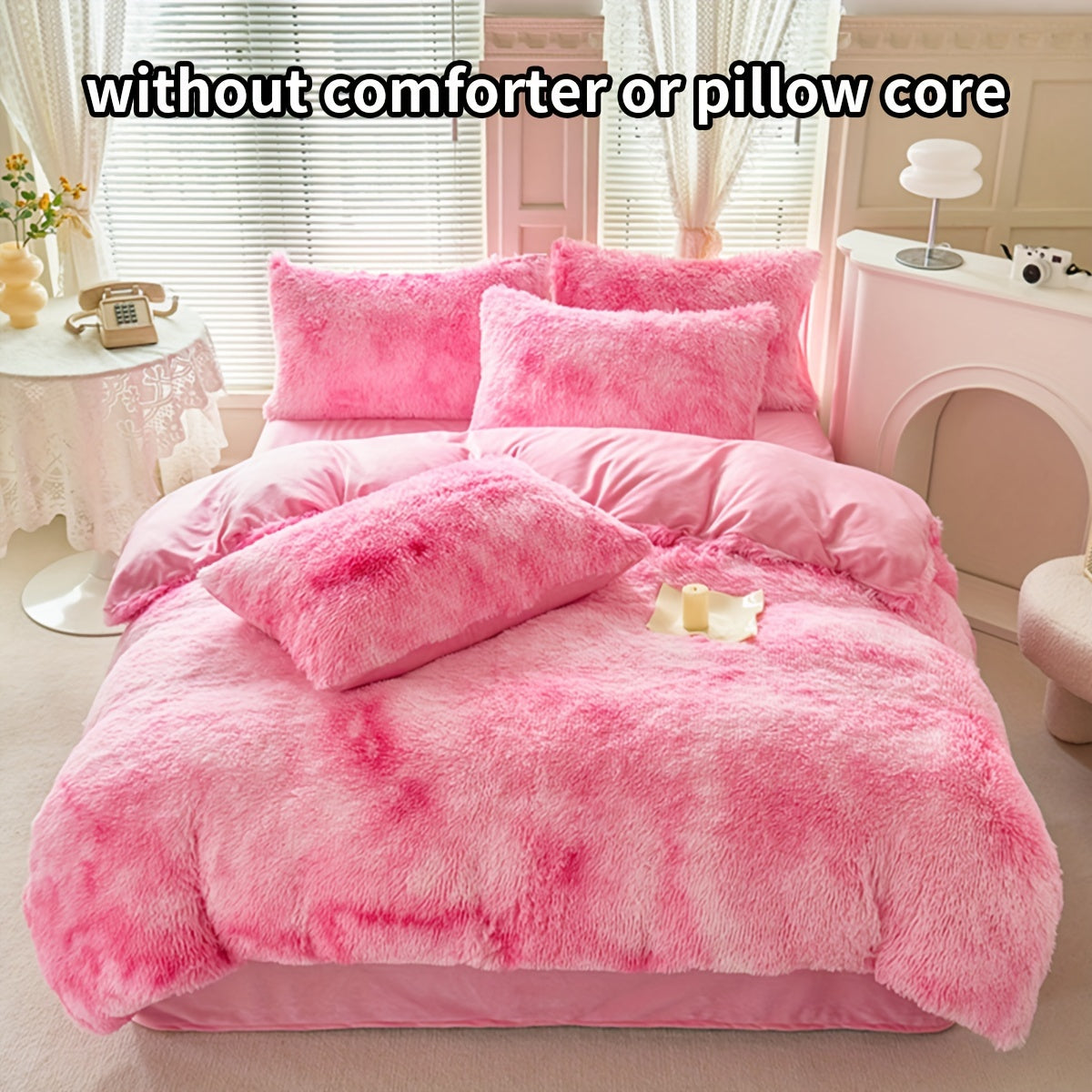3-Piece Tie-Dye Long Plush Duvet Cover Set 1 Duvet Cover + 2 Pillowcases Zip Closure Machine Washable All-Season Elegant Bedroom Pink Khaki Light Gray Twin Full Queen King