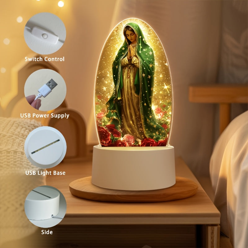 Guadalupe Prayer Night Light with Warm White Glow & Switch Control – Christian Home Decor for Prayer Room, Baptism Gift, Worship Altar & Spiritual Atmosphere