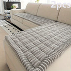 Jacquard Couch Cushion Cover 2pcs Set Solid Color Sofa Seat Cover - Soft Thick Plush Non-Slip Machine Washable Pet Friendly for 2 3 4 Seat Sectional Sofa Living Room Bedroom, 4 Colors