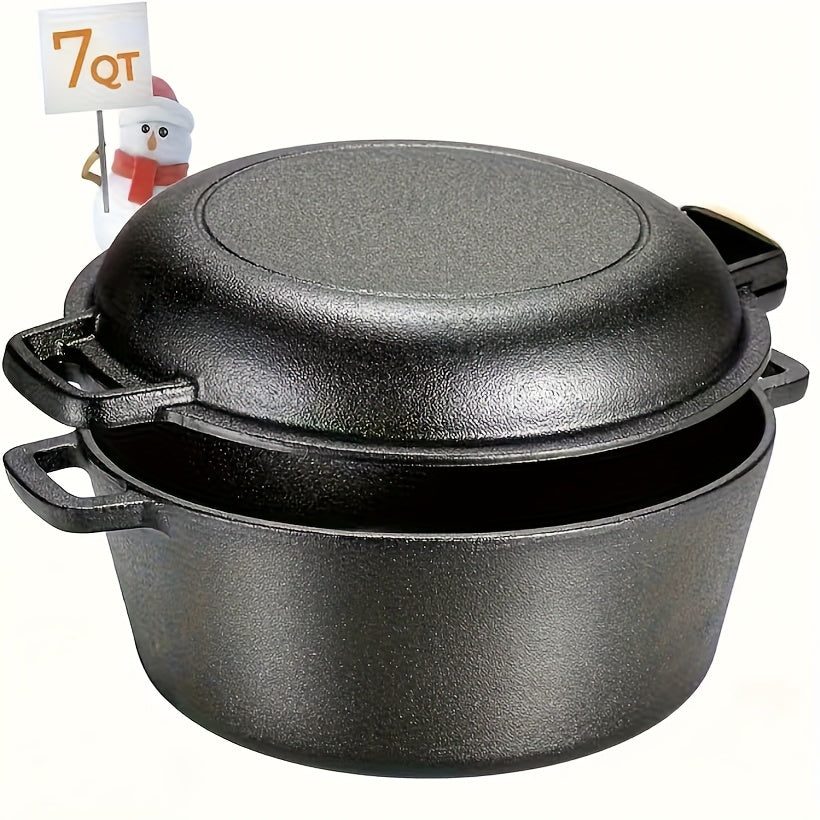 Cast Iron Dutch Oven Set 2-in-1 5.1QT Dutch Oven and 1.9QT Skillet Lid with Accessories Induction Oven Campfire Safe Holiday Cooking Kit for Soups Stews Baking Frying Camping BBQ