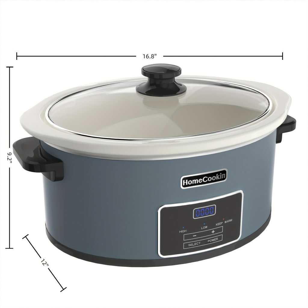 Large Digital Slow Cooker 6QT & 8QT with Stoneware Pot, Programmable Keep Warm Function, One-Touch Digital Display, 240W — Family Dinners, Roasts & Stews, Red White Black Blue