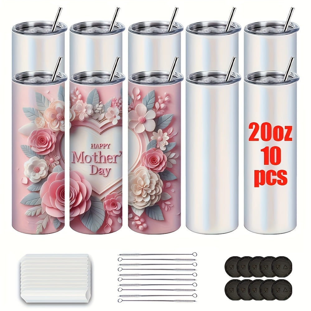 20oz Sublimation Tumbler Blanks with Lids & Straws – Stainless Steel Double Wall Insulated, White Gift Box, Bulk 8/10/25/50 Pack for Heat Press & DIY Gifts