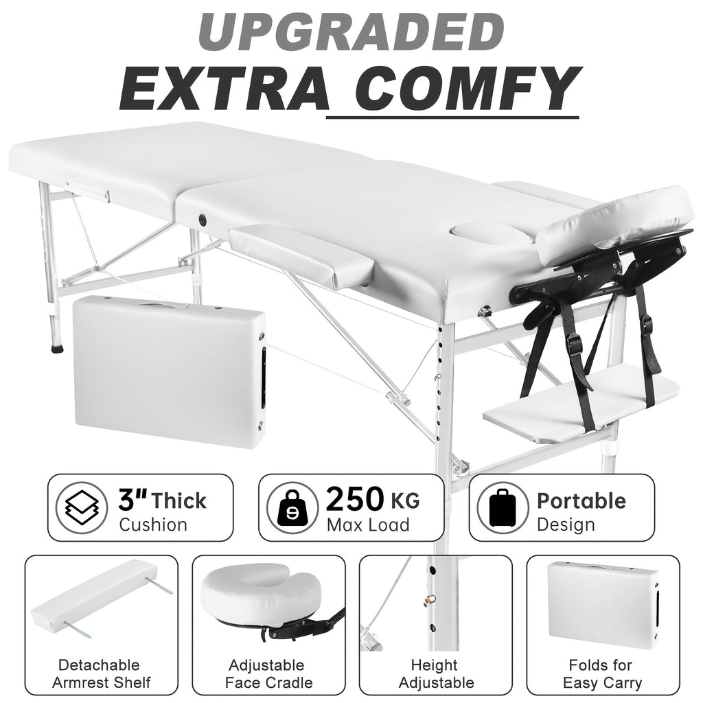 Portable Folding Massage Table Professional Lash Bed, Height Adjustable 8-Level Aluminium Legs, 30.9" Wide Tiltable Headrest for Spa Salon Tattoo Home Beauty
