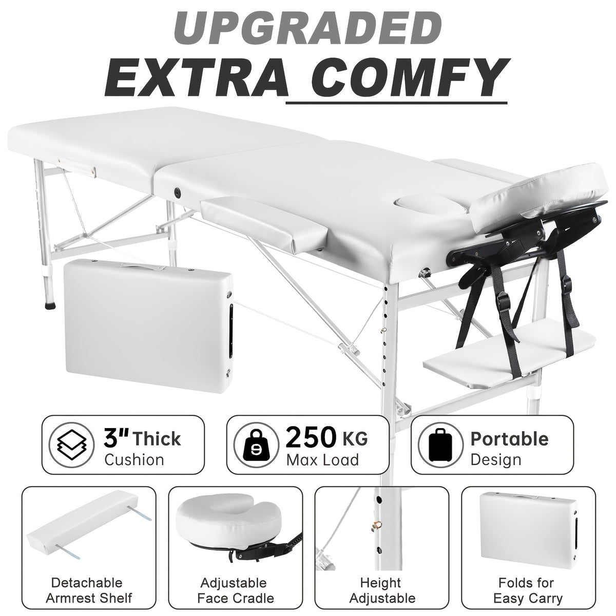 Portable Folding Massage Table Professional Lash Bed, Height Adjustable 8-Level Aluminium Legs, 30.9" Wide Tiltable Headrest for Spa Salon Tattoo Home Beauty
