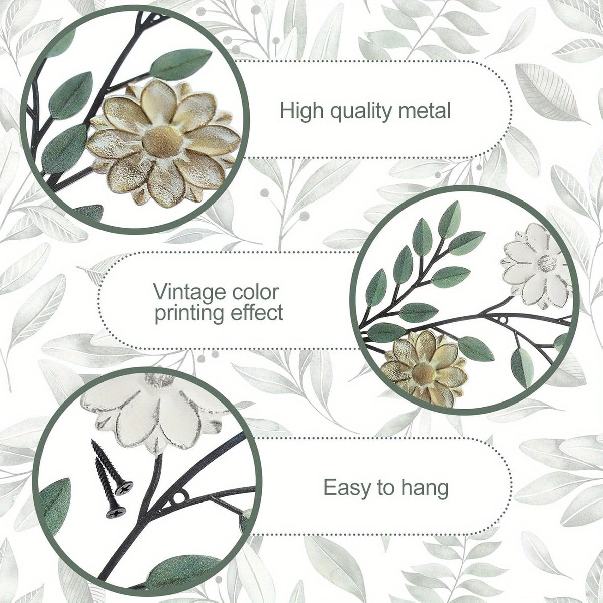 Metal Leaf Wall Art Decor Set of 2 – 15.75 Inch Large Rustic Vintage Spring Green Leaves Wall Hanging Sculpture for Indoor Outdoor Holiday Home Decor Living Room Bedroom Entryway