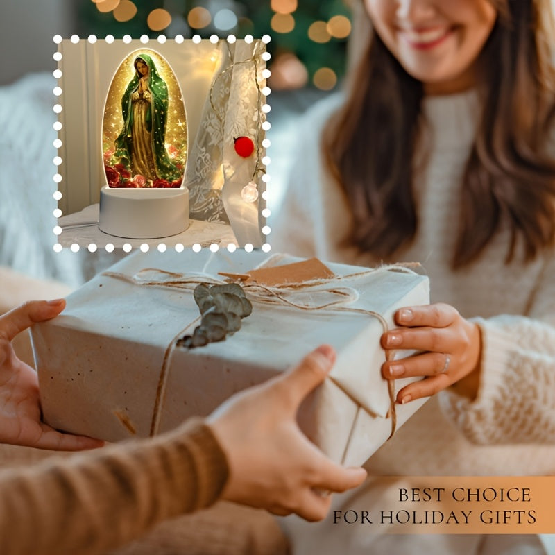 Guadalupe Prayer Night Light with Warm White Glow & Switch Control – Christian Home Decor for Prayer Room, Baptism Gift, Worship Altar & Spiritual Atmosphere