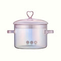 Heart-Shaped Borosilicate Glass Cooking Pot – 50oz Non-Stick Stew Pot with Lid, Heat-Resistant, Dishwasher Safe, Pink Love Design