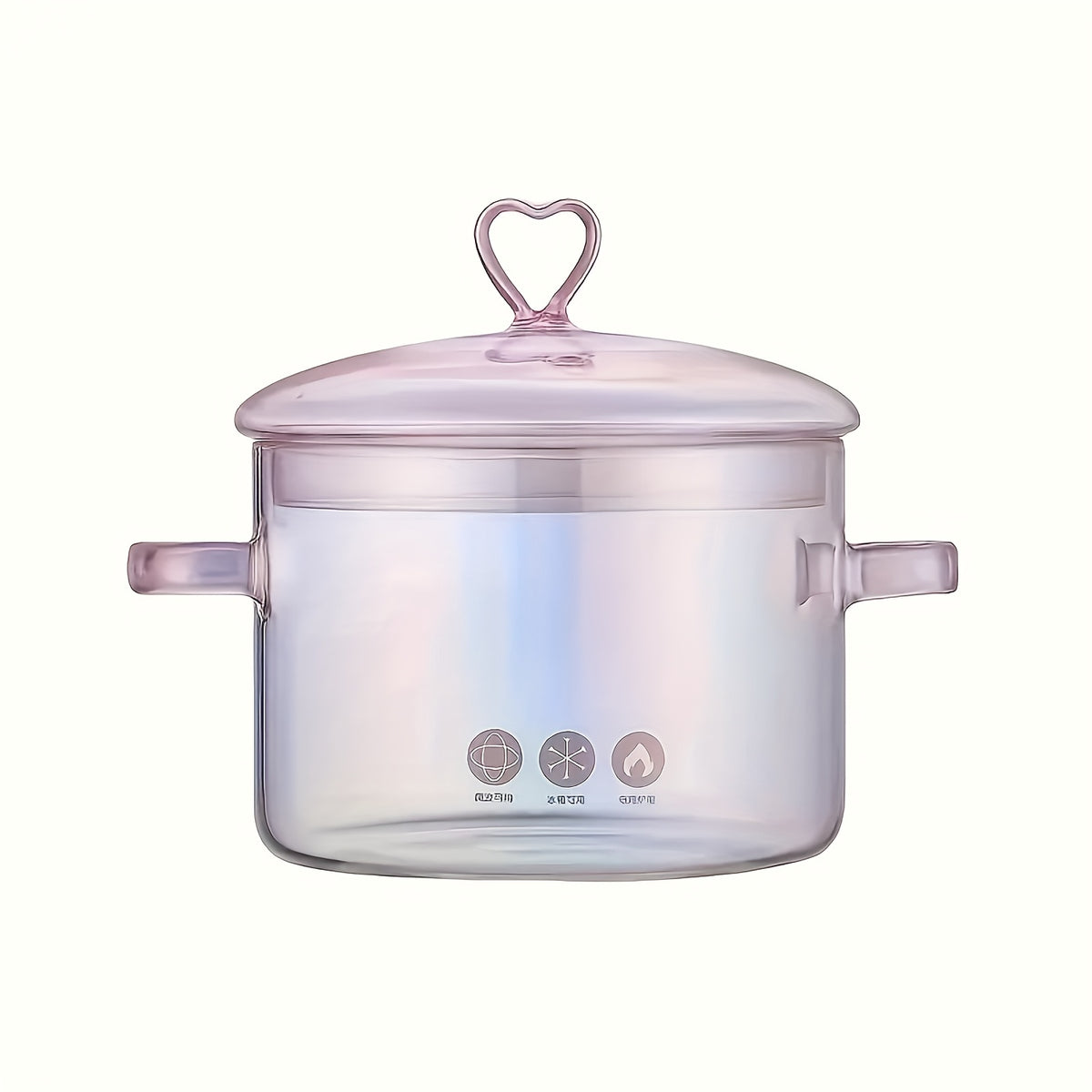 Heart-Shaped Borosilicate Glass Cooking Pot – 50oz Non-Stick Stew Pot with Lid, Heat-Resistant, Dishwasher Safe, Pink Love Design