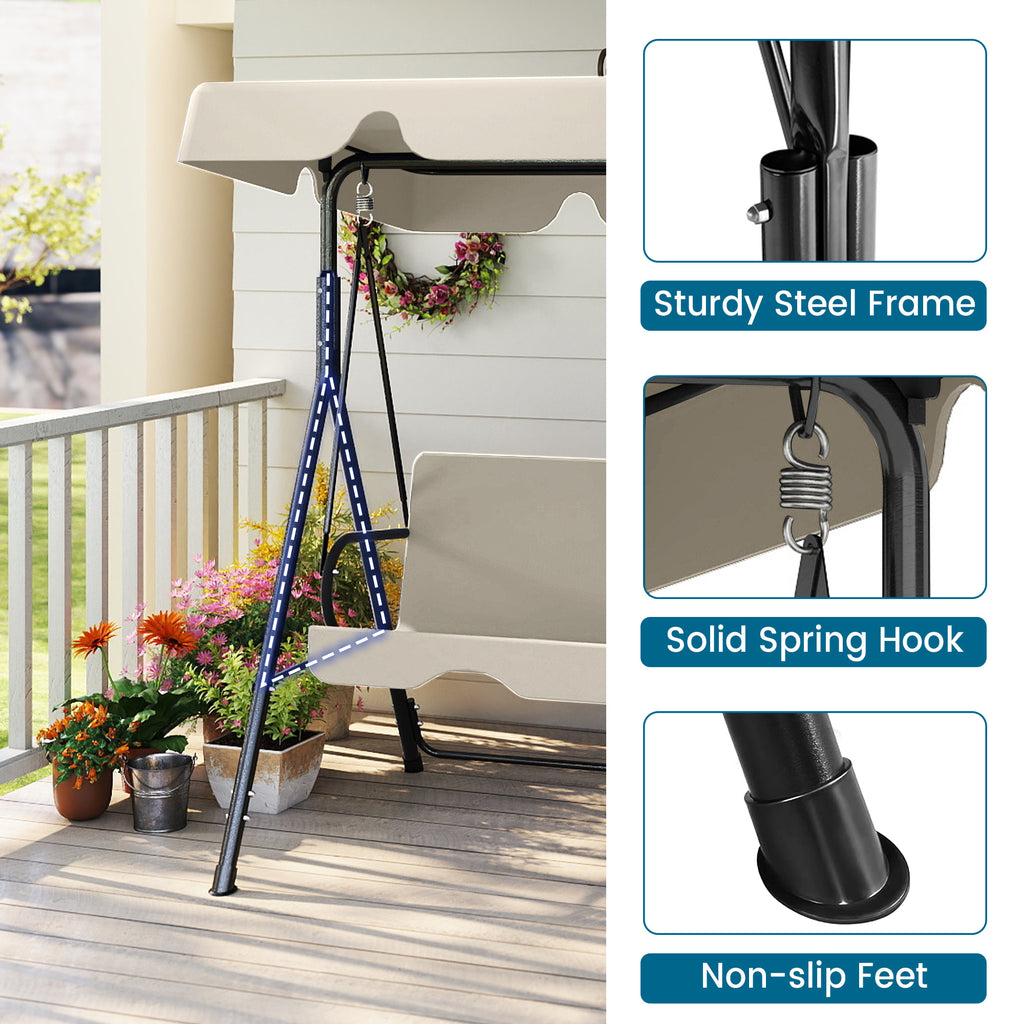 Outdoor Porch Glider Swing with Canopy Rust Proof Heavy Duty Steel Frame Adjustable Canopy Patio Furniture Garden Lawn Backyard Black Beige Brown Red Green