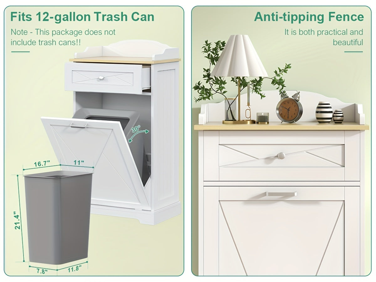 Tilt-Out Trash Can Cabinet 12 Gallon – Hidden Trash Cabinet with Drawers for Kitchen, Pantry & Laundry Room, Freestanding Kitchen Island Storage
