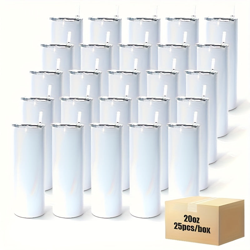 25pcs 20oz Stainless Steel Double Wall Insulated Sublimation Tumbler Bulk Set with Lids & Straws - Minimalist Leakproof Reusable Cup for Office Camping Students | Nuvia Haven